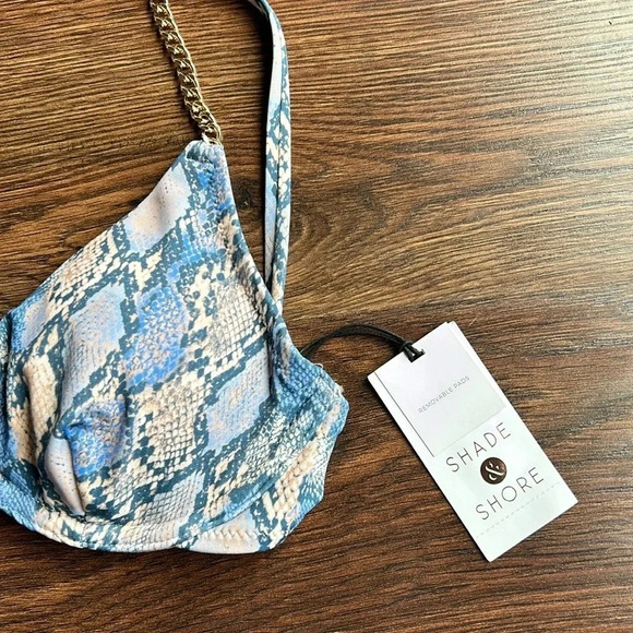NEW Shade & Shore Snakeskin Bikini Top with Chains | Blue Bikini Top | Snakeskin - Picture 3 of 9